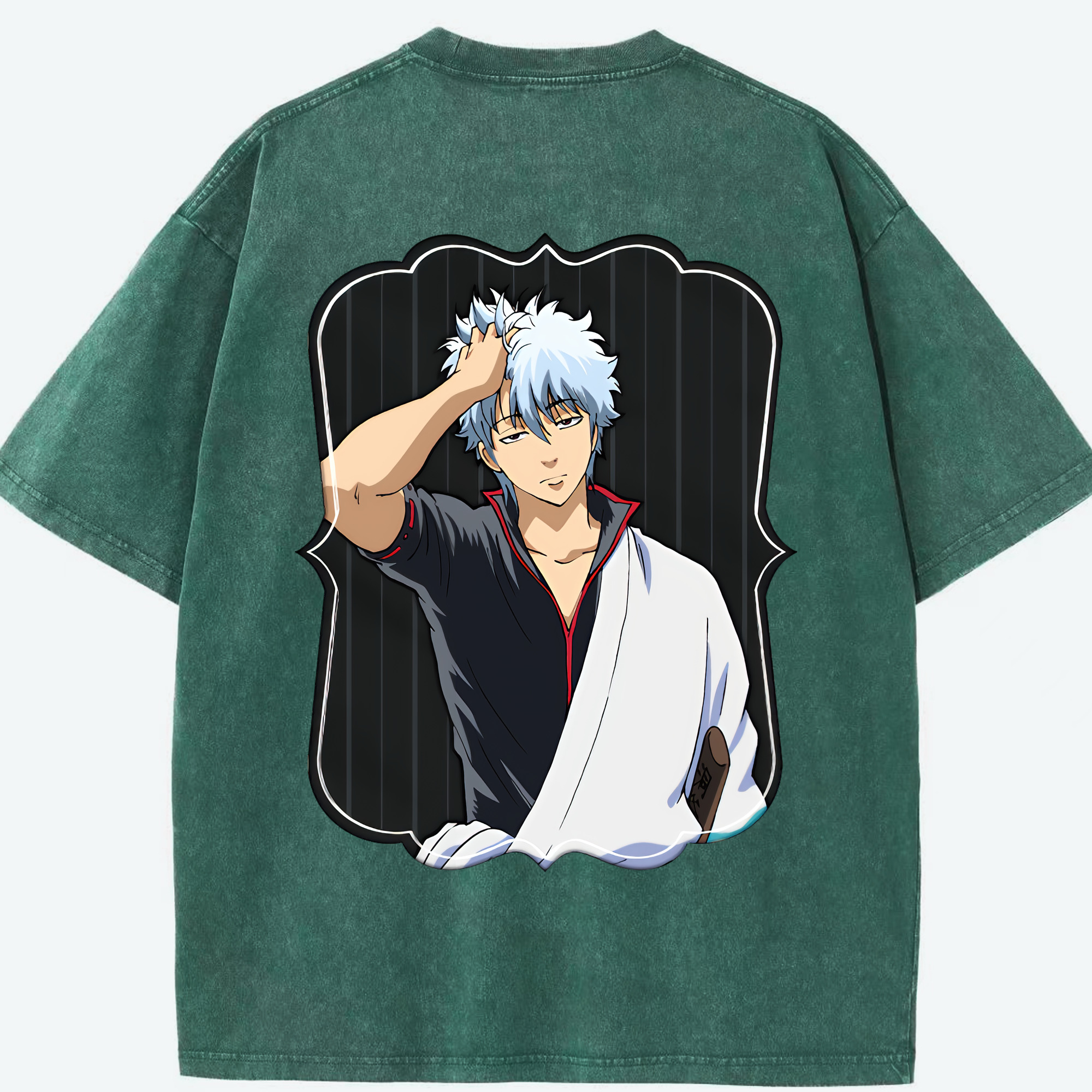 （画像用） ぎんたま 坂田銀時（さかたぎんとき） 神楽 志村新八（しむら しんぱち） GINTAMA Sakata Gintoki Kagura Shimura Shinpachi 綿100% ヴィンテージ風 半袖Tシャツ（背面プリント）